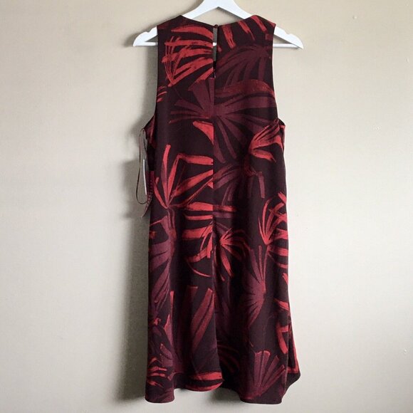 Halston Carmine Botanical Leaf Chiffon Dress Size 8 Burgundy - Picture 2 of 12